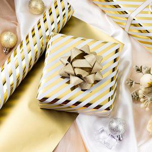 High end white background gold stripe aluminum coated gift <b>wrapping</b> <b>paper</b> suitable for Valentines Day birthday and <b>wedding</b> - Product Image 2