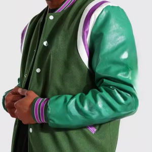 Blouson universitaire homme personnalisé de haute qualité en laine et cuir tanné, style bomber, col montant, résistant aux taches, pour l'hiver - Product Image 1