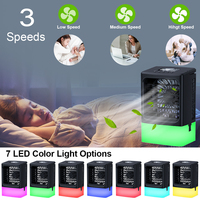Mini enfriador de aire portátil con humidificador, 170ml, atomización, 600ml, control remoto, luz romántica de 7 colores