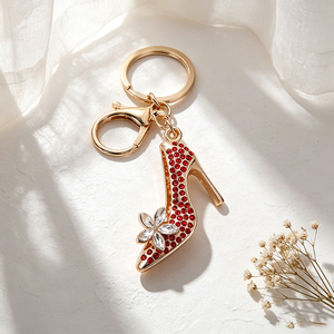 Crystal Rhinestone High Heel Keychain Gold Plated Flower Charm <b>Key</b> Ring for Women Bag Purse Accessories - Product Image 2