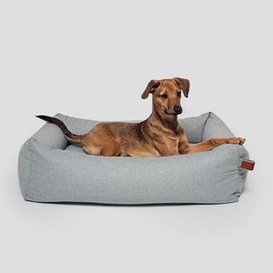 Tempat Tidur Anjing Mewah Ukuran Besar dari Kain Campuran Katun Organik dan Rami Premium Warna Abu-abu dengan Penutup yang Dapat Dilepas - Product Image 3