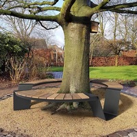 Ensemble de table et chaises de pique-nique d'extérieur en acier inoxydable et teck, intégré, circulaire, pour parc, usage commercial