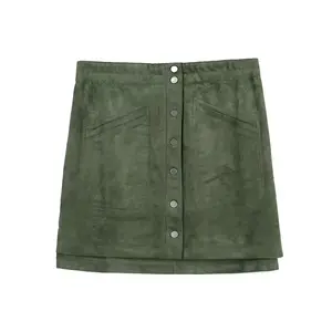 Новая стильная Высококачественная короткая юбка, женская зеленая замшевая одежда, модная однотонная школьная Милая Корейская юбка