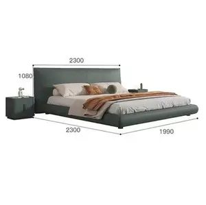 Minimalista italiano wide back moderna cama de couro simples Quarto principal cama king high-end atmosférica cama de casal