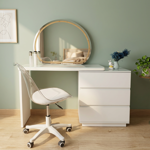 Modern Makeup <b>Vanity</b> <b>Table</b> with Lighted <b>Mirror</b> White Storage Desk for Bedroom Furniture - Product Image 3
