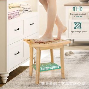 Tabouret de salle de bain en bois Chenjia avec étagère de rangement pour la douche et l'organisation des serviettes - Product Image 3
