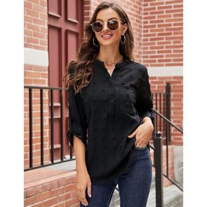 Womens Dressy Blouses Notch V Neck Long Sleeve Button <b>Down</b> Shirt Business Casual Work Tops Poplin Fabric - Product Image 2