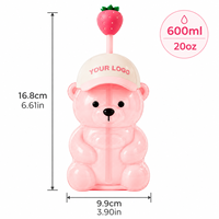 Tasse à café glacé en verre borosilicate avec logo personnalisé, motif ours en peluche fraise rose, avec couvercle et paille, pour adultes