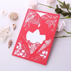 Factory Price Laser Cut Wedding Invitation Card Hollow Bride Groom Design Paper Wedding Marriage Party Invitation With Envelope