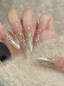 <span class=keywords><strong>Uñas</strong></span> <span class=keywords><strong>Postizas</strong></span> de Estilo Chino con Diseño de Ojo de Gato, Mariposa y Serpiente Dorada, <span class=keywords><strong>Uñas</strong></span> Falsas Hechas a Mano de Lujo, 24-30 Piezas, Venta al por Mayor, Virales en TikTok - Product Image 1