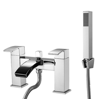 SANIPRO Robinets de lavabo de luxe à double poignée Robinet de baignoire cascade en laiton à surface chromée, ensemble de douche de bain avec douchette à main
