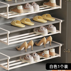 Extendable <b>Shoe</b> <b>Rack</b> With Hanging Shelves No Drill Space Saving Cabinet Organizer For Bedroom Storage White And Black - Product Image 2