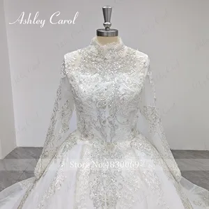 Ashley Carol 100% fotos reales vestidos de novia para mujer Chic alto lentejuelas semitransparente vestido real Vestidos De Novia - Product Image 3