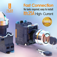 Interrupteur à bouton-poussoir métallique LANBOO 22mm Lth20A, 2 vitesses, à réinitialisation automatique, avec indicateur LED rouge, 220V, à enclenchement