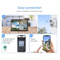 Sistema de Cámara de Seguridad WiFi con NVR LCD de 10.1 Pulgadas, 6MP, 4 Canales, 2 Lentes, Interior/Exterior, Kit de Vigilancia IP CCTV, Sistema de Cámara de Seguridad Inalámbrica ICSee