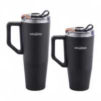 Gobelet isotherme en acier inoxydable 30oz toutes occasions avec poignée, paille et bouchon anti-poussière, isolation sous vide 12-24h, sans BPA, écologique