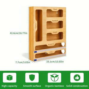 2026 Scatola portaoggetti in legno di bambù per pellicola trasparente, sacchetti ziplock e fogli di alluminio da cucina, Dropshipping - Product Image 4