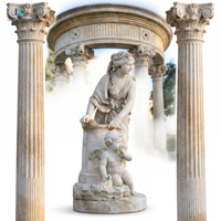 Gazebo en marbre beige classique Luca |   Pavillon en pierre sculpté à la main avec colonnes corinthiennes et statue, décoration personnalisée pour aménagement paysager de jardin