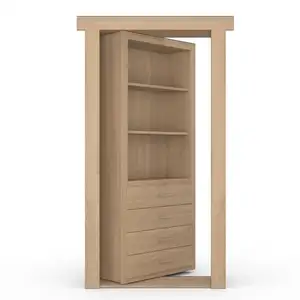 Newest Designs Solid Wood Flush Mount Pool Cue Cabinet Bookcase Secret hidden double Door for house