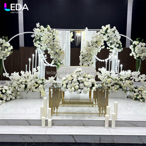 LEDA Wedding <b>Party</b> & Banquet Events Decor Modern White Frame <b>Backdrop</b> Stand Round Hanging Flower Metal <b>Backdrop</b> - Product Image 2