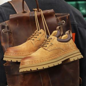 Men's Work <b>Boots</b> 2025 <b>Spring</b> New Arrivals, High-quality Low-top Yellow <b>Boots</b>, First-layer Pigskin Retro Chunky Sole Casual Shoes - Product Image 5