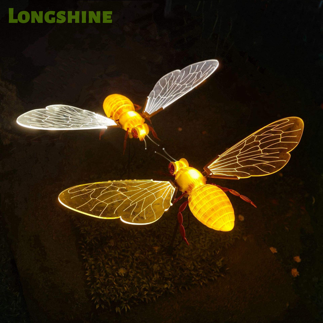 Dynamic Luminous Bee Lamp LED  Flap Wings Acrylic Bee Motif Decorative Light for Garden Landscape Lighting