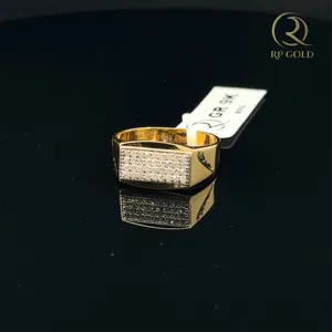 Bague de cocktail pour homme en or 14 carats, sertie de cristaux et de strass, bijoux de mariage - Product Image 1