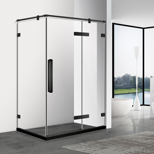 Two Fixed <strong>Door</strong> One Hinge Shower <strong>Door</strong> Black <strong>Framed</strong> Tempered Glass Shower <strong>Screen</strong> Room - Product Image 6