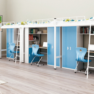 Meuble de résidence étudiante Topohut : Unité Loft avec lit en acier métallique <span class=keywords><strong>3</strong></span> <span class=keywords><strong>places</strong></span>, bureau intégré, étagère et armoire - Product Image 3