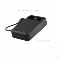 Chargeur rapide 20000mAh 22.5W avec câble intégré, charge rapide Type-C, écran LCD, design fin, portable 2-en-1, prix d'usine