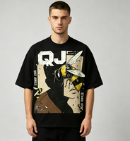 T-shirt Streetwear Oversize Délavé à Épaules Tombantes avec Motif Abeille et Lettre D de Tyler, Creator, Style High Street