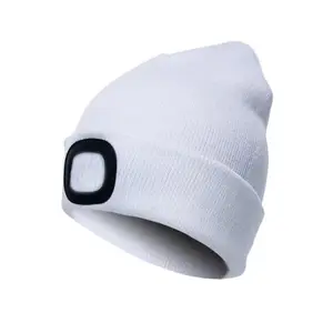Yeni ürünler LED şarj edilebilir örme şapka akrilik LED bere şapka bere şapka far gece kış Opp torba için özel renk