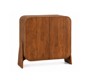 Armoire de rangement à 2 portes en bois de manguier massif avec bords arrondis et pieds inclinés |   Meubles de style mid-century modern - Product Image 2