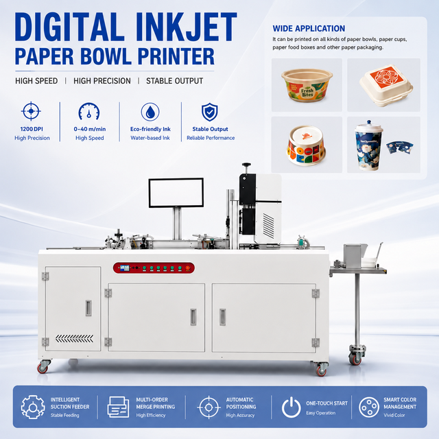 High Speed Automatic New Digital UV Inkjet Printer 1200 DPI for Paper Bowl Card Food Packaging Label Printing