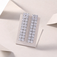 Boucles d'oreilles pendantes en argent sterling 925 avec double rangée de moissanite pour femme, barre verticale longue, couleur D, pureté VVS1