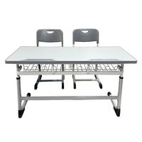 Ensemble de bureau et chaise scolaire double réglable, table d'étude 2 places avec paniers à fils doubles, mobilier de classe moderne pour enfants