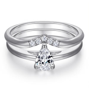 Anillo de corona en forma de V, anillo de cola femenina, pendientes de circón en forma de pera, colgante de gota, collar, conjunto de joyería - Product Image 3