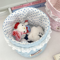 Sac de rangement cosmétique matelassé géométrique mignon grande capacité, panier de rangement en tissu pour bureau, organiseur de cosmétiques et de papeterie motif fraise