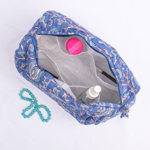 Juego de 3 Bolsas de Aseo Acolchadas con Estampado de Bloques en Color Azul, Bolsa de Maquillaje Cosmética, Bolsas de Viaje de Algodón Acolchado, Forro de Algodón Impermeable - Product Image 3