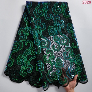 Tissu en dentelle de tulle français africain floral de première qualité avec sequins, tissu floral unique en maille pour robes, vêtements nigérians pour grandes occasions 2580 - Product Image 3