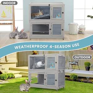 Nichoir à lapins en bois moderne de luxe résistant aux intempéries, à 2 étages, utilisation intérieure/extérieure, accès par le haut verrouillable, roues, rampe antidérapante, toutes saisons - Product Image 5