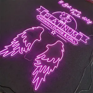 Party suppliers wings LED neon sign, customized acrylic backboard neon letters for party decoration