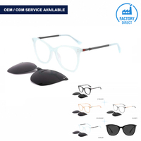 Lunettes de soleil œil de chat en acétate à clipser avec verres polarisés UV400 TAC, branches métalliques, montures optiques à cerclage complet, vente en gros OEM ODM