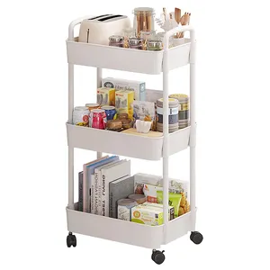 Factory Supply 3 Tier Metal Utility Cart Mobile Trolley Cart Storage Rolling Cart for Home with Handle