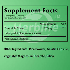 Cápsulas de Flor de Caléndula 1100mg - Venta al por Mayor - Personalizable - OEM |   180 unidades |   Suplemento Herbal Sin Gluten y Sin OMG - Product Image 3
