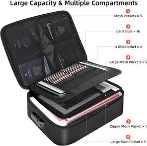 Sac de rangement portable multicouche ignifuge pour documents, organiseur avec serrure pour passeport et certificats importants - Product Image 6