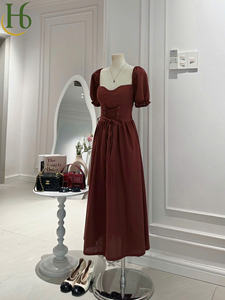 Vestido Midi de Línea A con Mangas Abullonadas y Cordones de Encaje Tejido Natural, Vestido Elegante para Fiesta, Servicio OEM - Product Image 5