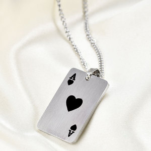 Collar con colgante de as de corazones y picos de acero inoxidable para hombre, joyería de regalo - Product Image 3