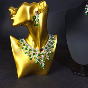 Conjunto de Collar y Pendientes Románticos para Mujer, Chapado en Platino, con Circonita Azul Esmeralda, Corte Esmeralda, Aleación de Cobre, para Compromiso y Boda - Product Image 6