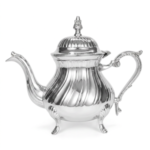 Classic Polished <b>Silver</b> Arabic Teapot Elegant Curved Spout & Decorative Lid Ornaments Handle Metal Material Factory Price - Product Image 1